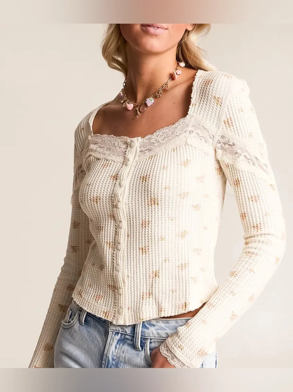 🆕 Free People Let's Party Cardi Waffle Knit Long Sleeve Top NWT SZ XS